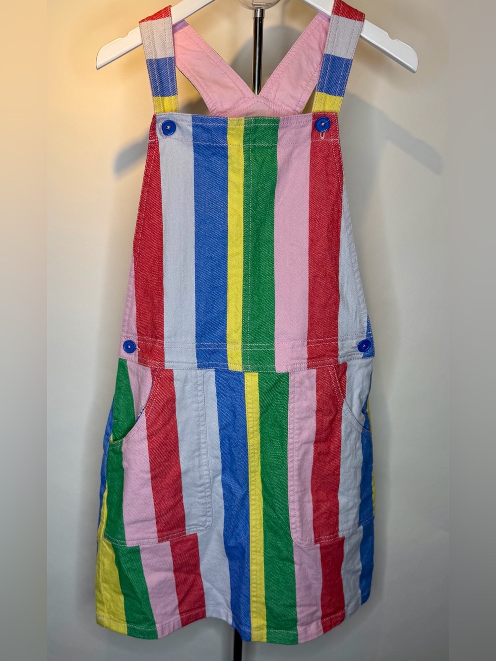 Mini Boden Girl’s Rainbow Stripe Dungaree Overall Dress Pinafore